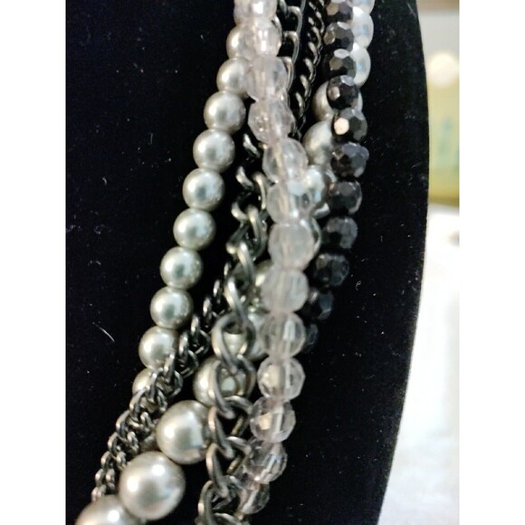 Premier Design Multi-Strand Silver Tone Beads and Gun Metal Chains - Picture 4 of 9